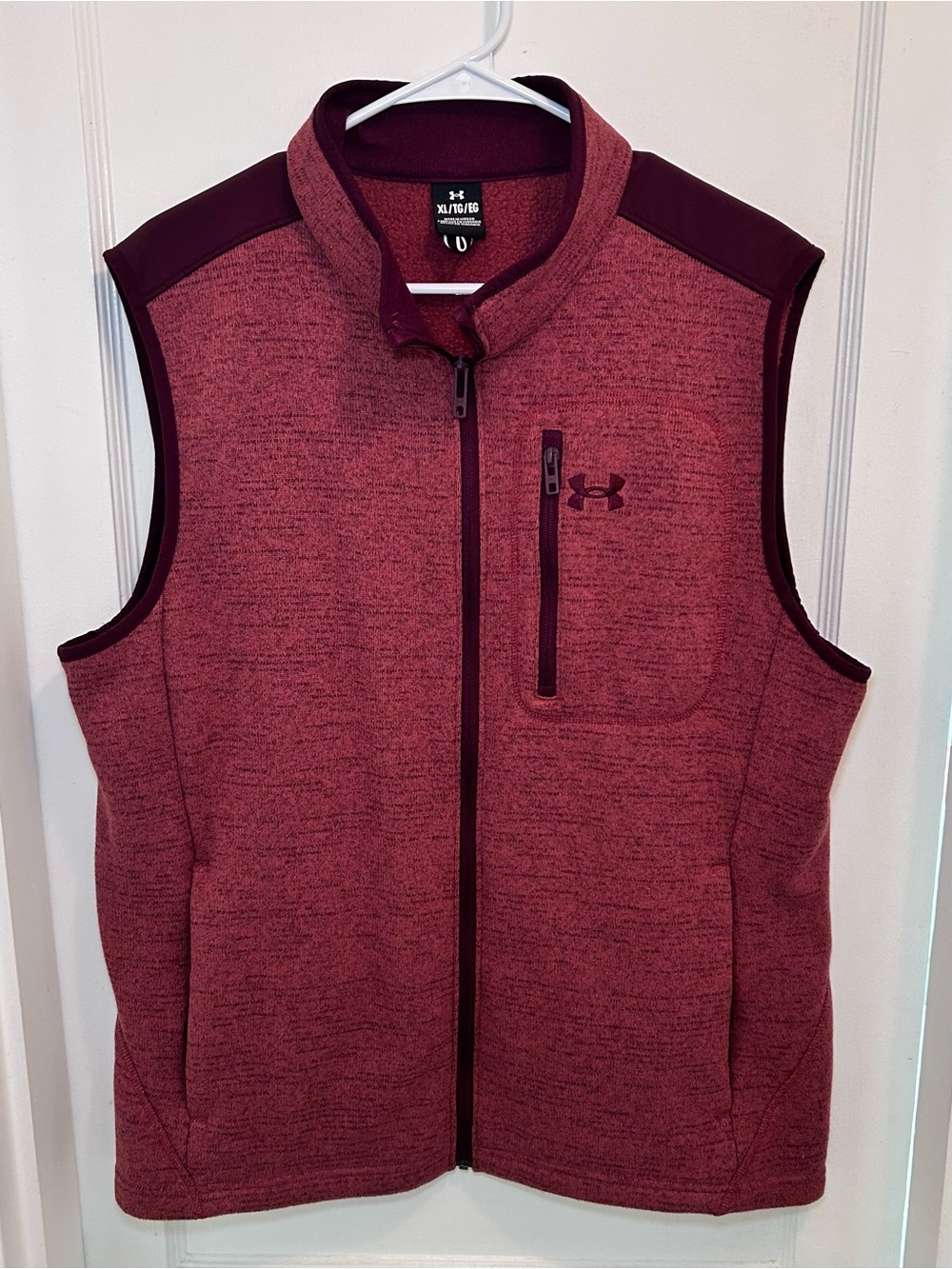 Under Armour Two Tone Heathered Maroon Full Zip Fleece Specialist Vest Mens XL